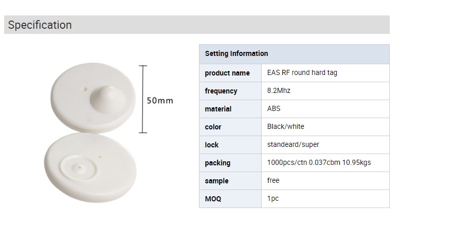 EG-RH04 8.2MHz Anti Theft Clothing Alarm Tags Round R50mm EAS Hard Tag